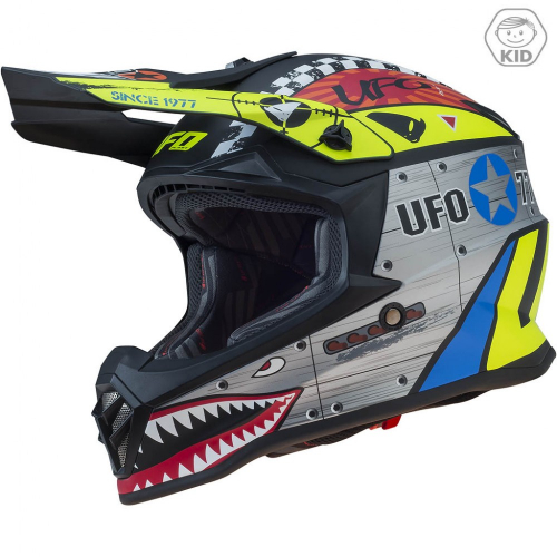 UFO Plast Kinder Cross Helm BOMBER S (47-48cm) grau Motorrad Quad Bike Enduro MX BMX Helm