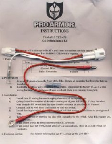 Y041001 ProArmor Montage Kit f. Kill Switch f. Yamaha YFZ 450
